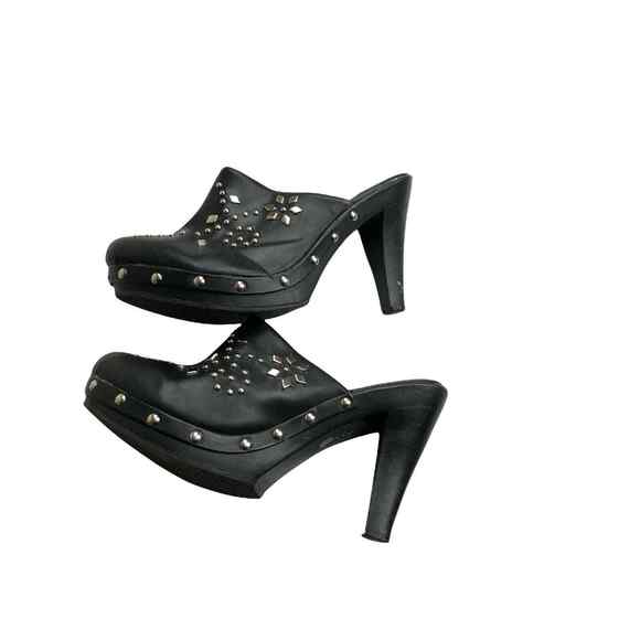 M.P.S. Womens Black Faux Leather Studded Heels Clog Mules size Slides Size 8 - Picture 3 of 9